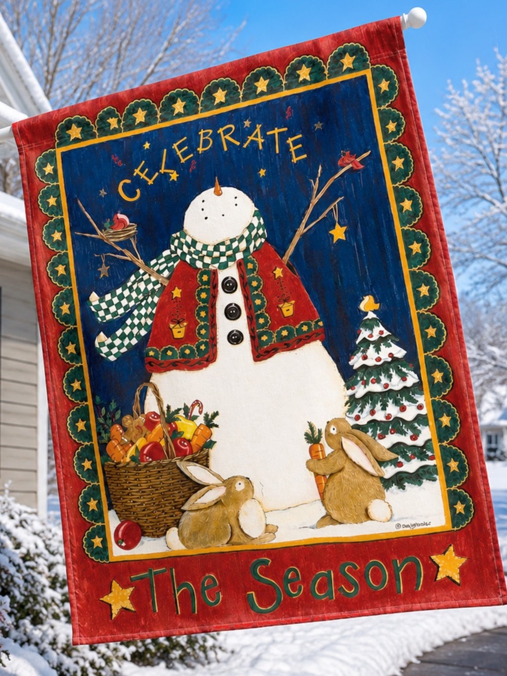 28" x 40" Impressions House Flag - Deb Strain - Celebrate the Season Snowman